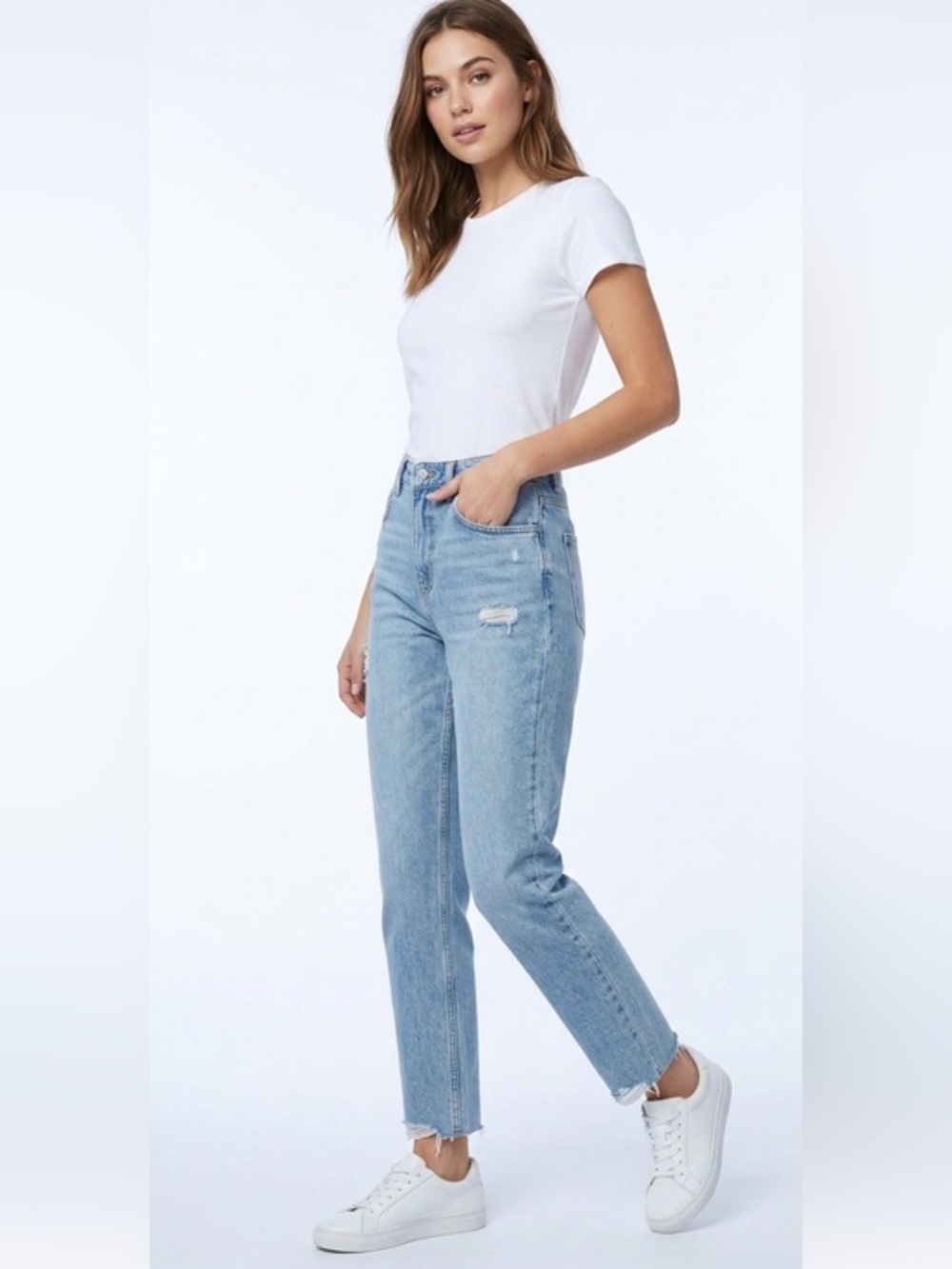 Zara | Highrise Straight Leg Jean With A Raw Hem